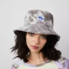 New Girl Order TIE DYE BUCKET HAT WITH MUSHROOM BADGE - GREY