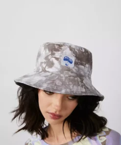 New Girl Order TIE DYE BUCKET HAT WITH MUSHROOM BADGE - GREY