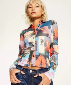 New Girl Order COLLAGE PRINT MESH PRINT SHIRT