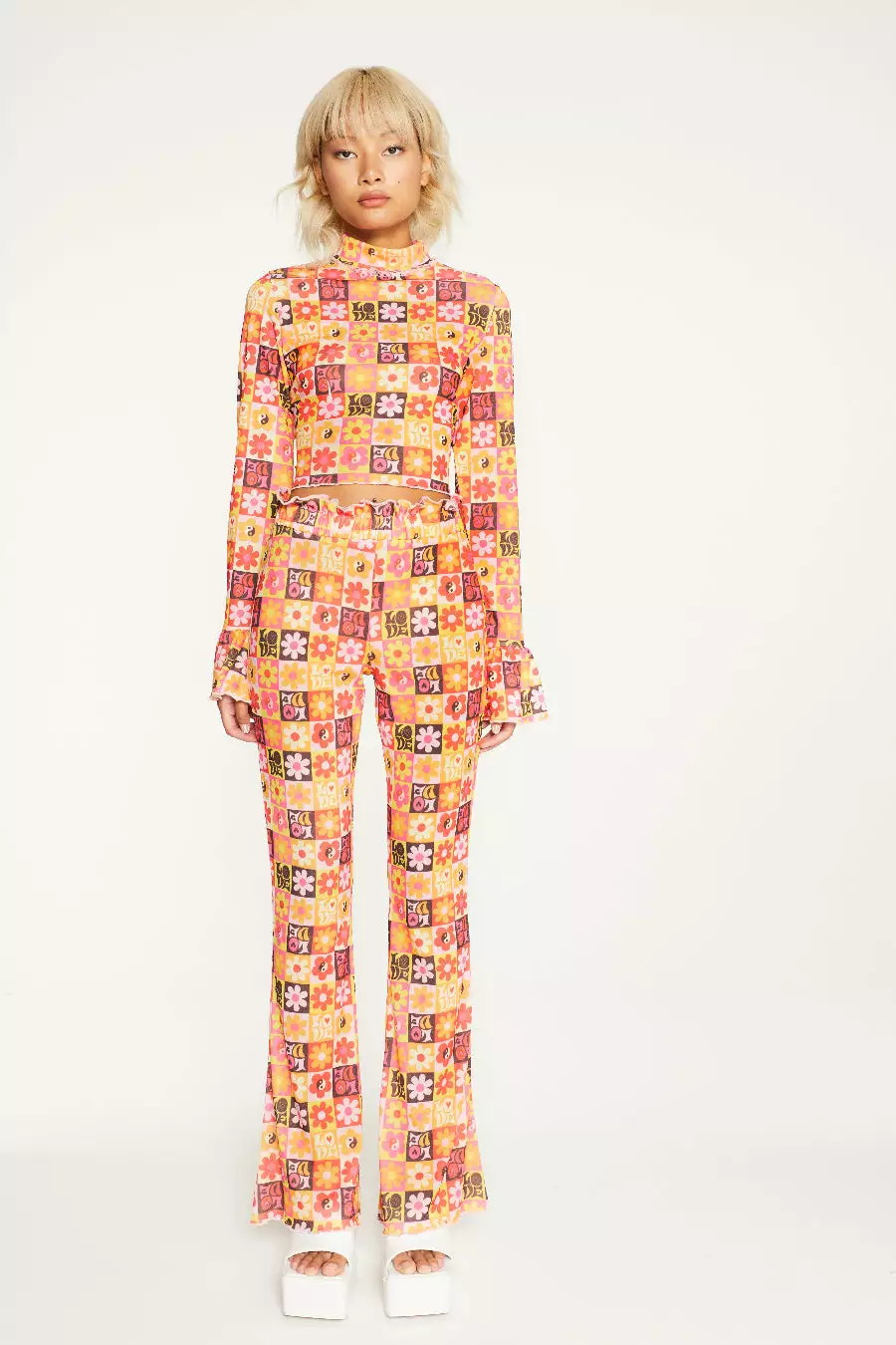 New Girl Order FLOWER PRINT LONG SLEEVE TOP Tops