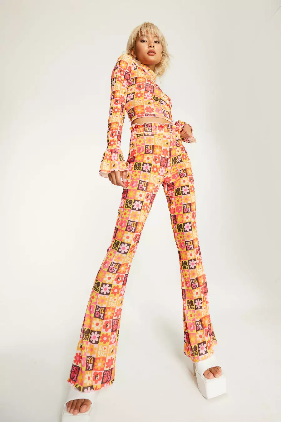 New Girl Order FLOWER PRINT LONG SLEEVE TOP Tops