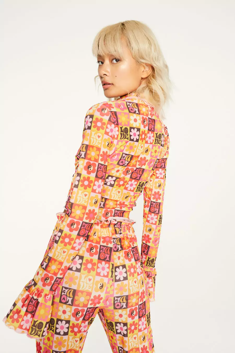 New Girl Order FLOWER PRINT LONG SLEEVE TOP Tops