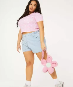 New Girl Order Tops BUTTERFLY MONOGRAM CROP LACE TEE CURVE