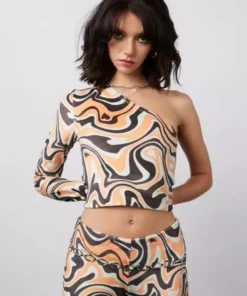 New Girl Order Tops ASYMMETRIC TRIPPY VELOUR TOP