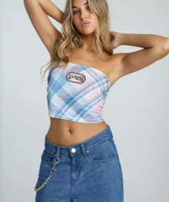 New Girl Order VELOUR CHECK TUBE TOP NEW IN