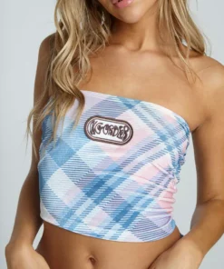 New Girl Order VELOUR CHECK TUBE TOP NEW IN