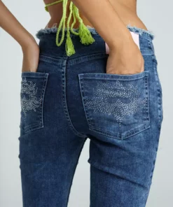 New Girl Order NEW IN TATTOO RHINESTONE LOW RISE JEAN