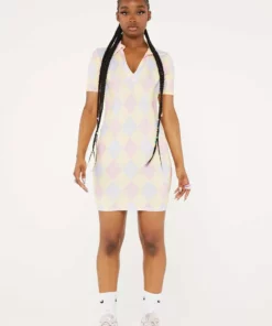 New Girl Order Tops PINK ARGYLE COLLAR DRESS