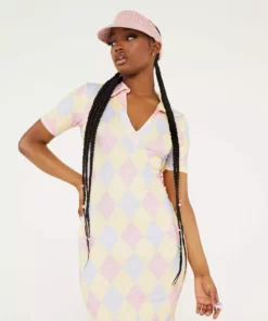 New Girl Order Tops PINK ARGYLE COLLAR DRESS