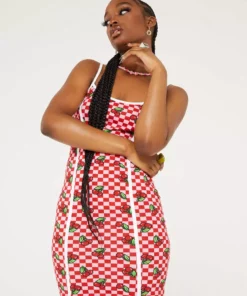 New Girl Order CHERRY CHECKERBOARD DRESS PINK