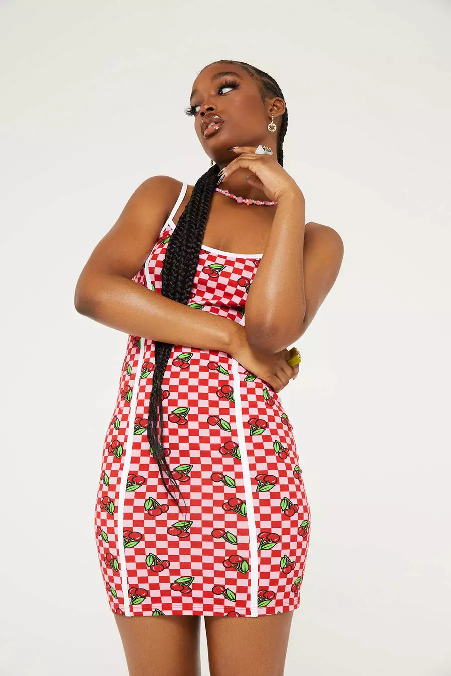 New Girl Order CHERRY CHECKERBOARD DRESS PINK