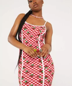 New Girl Order CHERRY CHECKERBOARD DRESS PINK