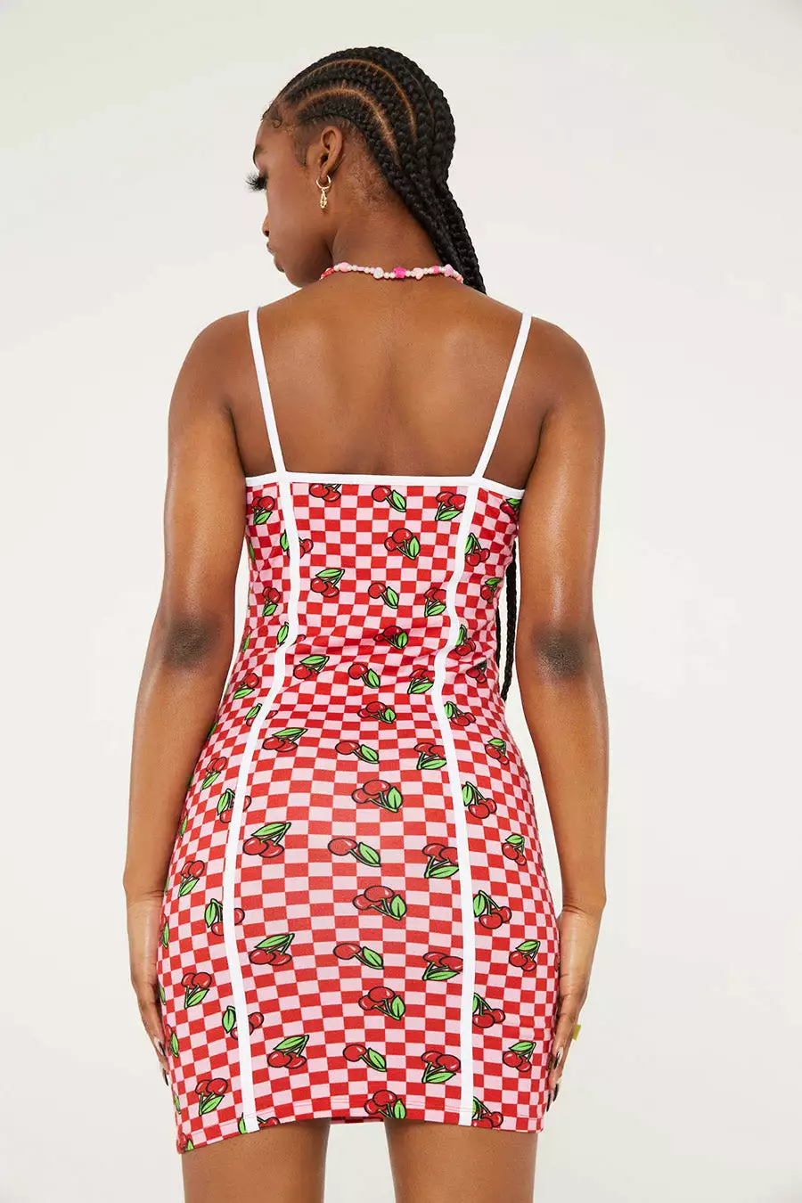 New Girl Order CHERRY CHECKERBOARD DRESS PINK