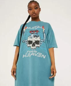 New Girl Order METAL FROM HEAVEN ACID WASH TSHIRT DRESS Tops
