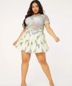 New Girl Order Tops TATTOO BUTTERFLY PLEATED SKIRT CURVE