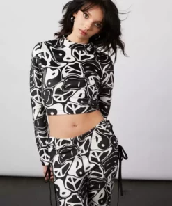 New Girl Order Tops YIN YANG VELOUR OPEN BACK TOP