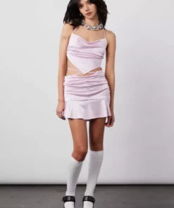 New Girl Order SATIN RUCHED MINI SKIRT - LILAC Tops