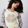 New Girl Order FLOWER TRIPPY LONG SLEEVE RAGLAN TOP
