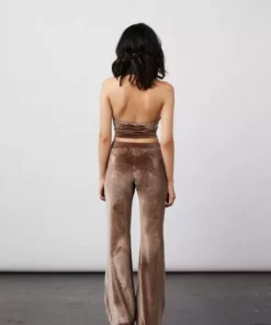 New Girl Order VELVET HALTER NECK TOP - MOCHA