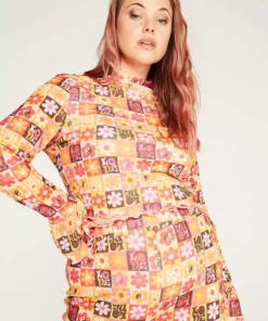 New Girl Order FLOWER PRINT LONG SLEEVE TOP CURVE Tops