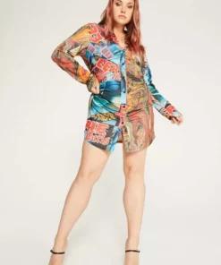 New Girl Order Tops COMIC PRINT SHIRT DRESS CURVE
