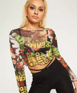 New Girl Order Tops HALLOWEEN COLLAGE MESH TOP