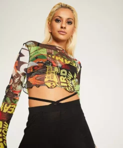 New Girl Order Tops HALLOWEEN COLLAGE MESH TOP