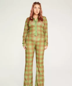 New Girl Order Tops GREEN ALL OVER PRINT CHECK FLARES CURVE