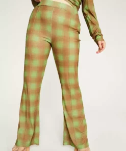 New Girl Order Tops GREEN ALL OVER PRINT CHECK FLARES CURVE