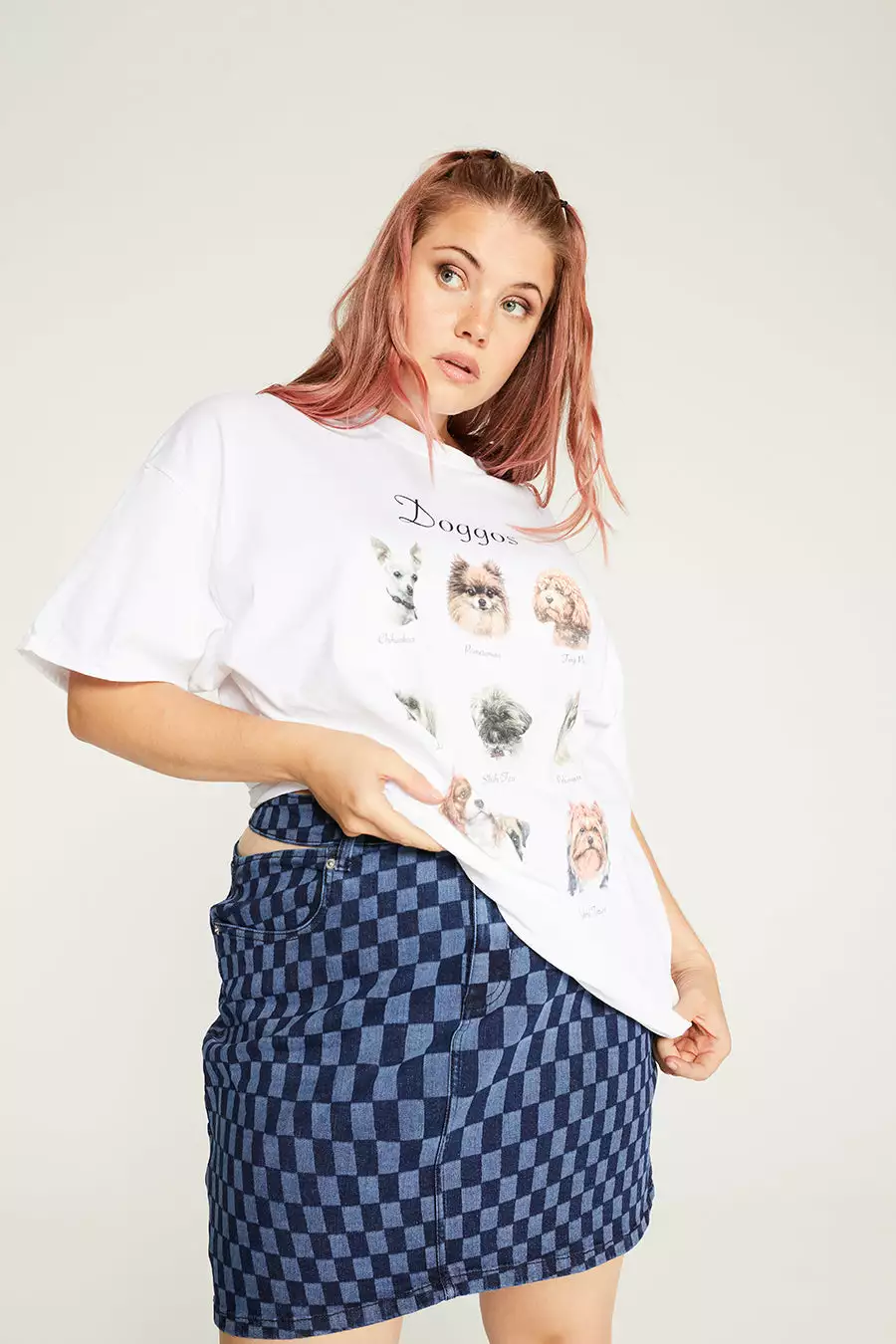 New Girl Order CUT OUT DENIM MINI SKIRT CURVE Tops