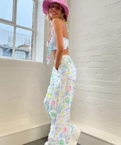 New Girl Order NEW IN SMILEY YIN YANG FLORAL CHEF PANT