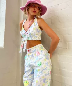 New Girl Order NEW IN SMILEY YIN YANG FLORAL CHEF PANT