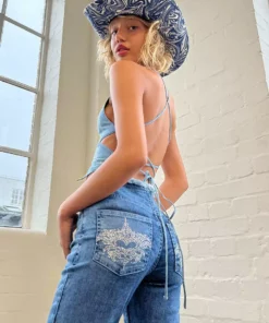 New Girl Order TATTOO RHINESTONE LOW RISE JEAN CURVE