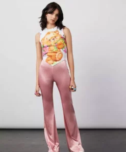New Girl Order STRETCH SATIN FLARES - PINK Tops