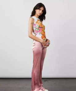 New Girl Order STRETCH SATIN FLARES - PINK Tops