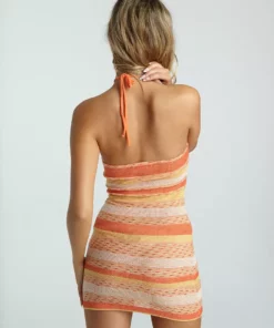 New Girl Order MULTI ORANGE CUT AND SEW HALTER DRESS NEW IN