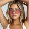 New Girl Order 70S SQUARE SUNGLASSES IN BLUE WITH PINK LENS