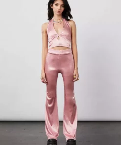 New Girl Order STRETCH SATIN FLARES - PINK Tops