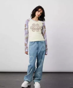 New Girl Order FLOWER TRIPPY LONG SLEEVE RAGLAN TOP