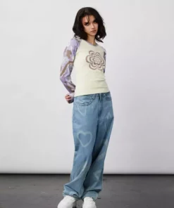 New Girl Order FLOWER TRIPPY LONG SLEEVE RAGLAN TOP