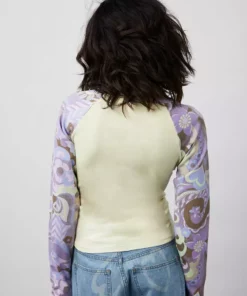 New Girl Order FLOWER TRIPPY LONG SLEEVE RAGLAN TOP