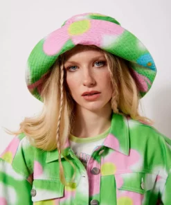 New Girl Order FLOWER SKY PRINT DENIM FISHERMAN HAT NEW IN