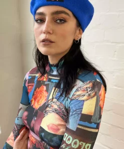 New Girl Order Tops EMBROIDERED BERET WITH ANGEL ENERGY BADGE - BLUE