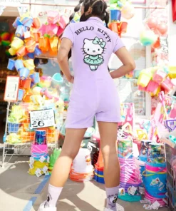 New Girl Order HELLO KITTY LILAC VELOUR ROMPER