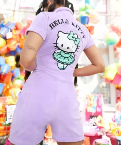 New Girl Order HELLO KITTY LILAC VELOUR ROMPER
