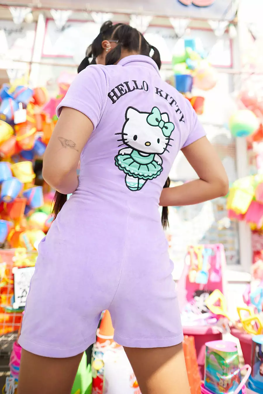 New Girl Order HELLO KITTY LILAC VELOUR ROMPER
