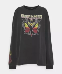 New Girl Order Butterfly Dagger Acid Wash Long Sleeved Top Tops