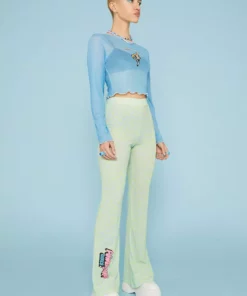 New Girl Order Tops POWERPUFF GIRLS LEOPARD PRINT FLARES - GREEN