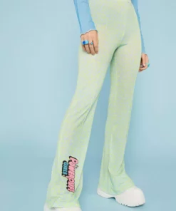 New Girl Order Tops POWERPUFF GIRLS LEOPARD PRINT FLARES - GREEN