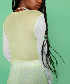 New Girl Order POWERPUFF GIRLS LEOPARD MESH TOP - GREEN